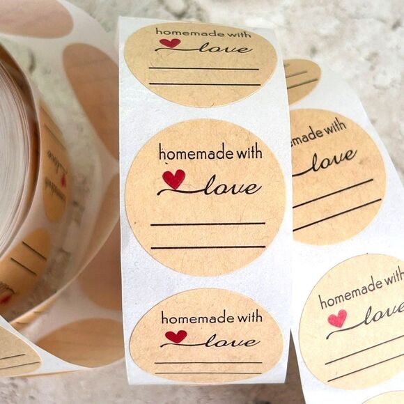 50 Homemade with Love 1" Round Stickers Labels Room for Your Personalization - Picture 2 of 3